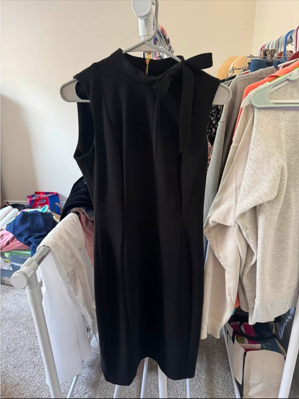 Calvin Klein Black Sleeveless Bow-Neck Sheath Dress